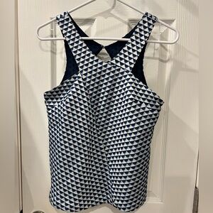 Anthropologie HD in Paris Blue & White Jacquard Geometric Triangle Cutout Top